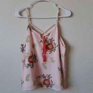 Miss Me Pink Embroidered Floral Tank Top Size Medium